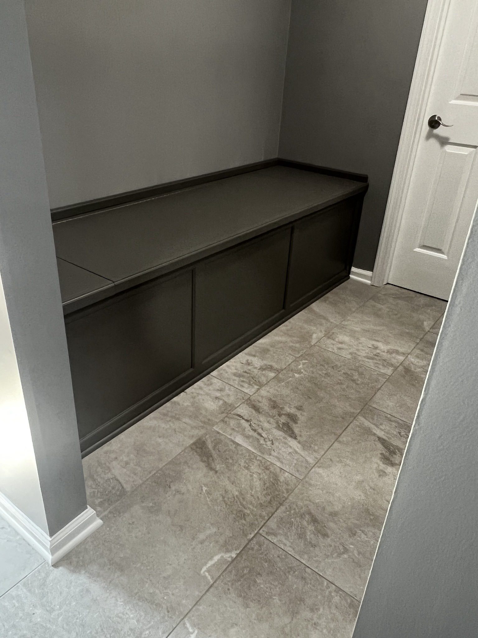 Gallery 56 Custom linen storage bench by Rines Design