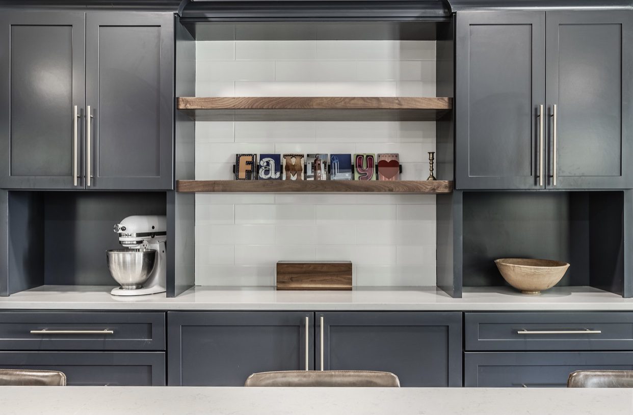 Gallery 42 Kitchen remodel, custom shelves and cabinets by RInes Design