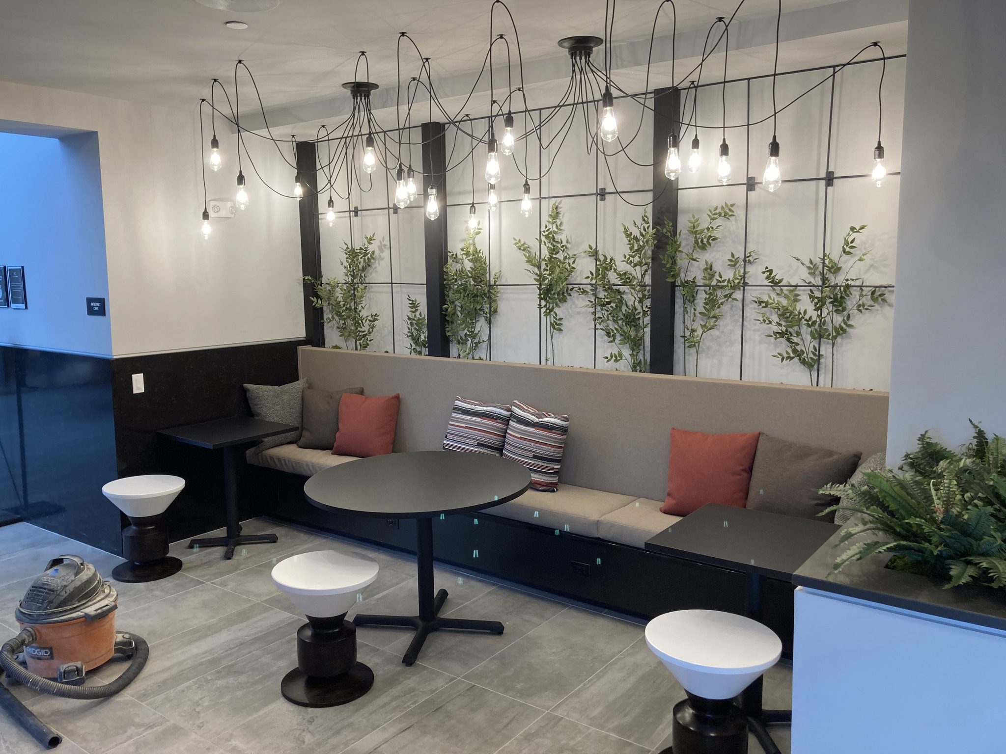 Gallery 16 Commercial lobby benches and wall feature by RInes Design